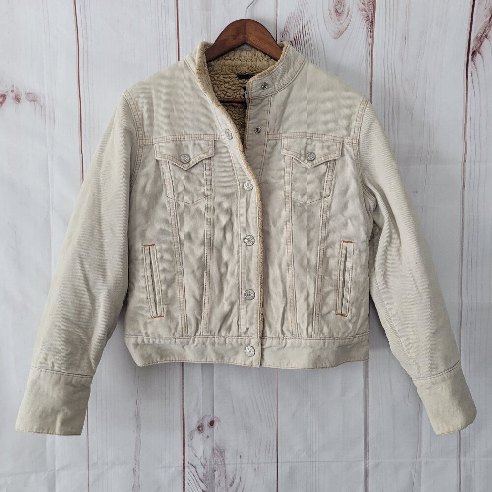 Vintage Y2K Gap Corduroy Sherpa Cotton Stretch Trucker Jacket, Women’s M, Cream